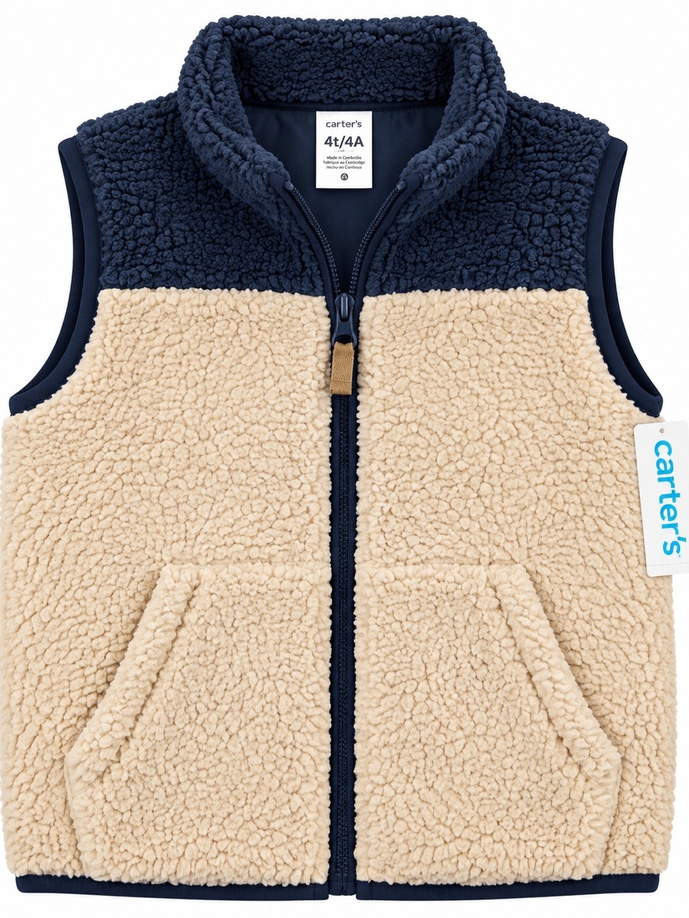 Carter's Navy & Cream Sherpa Zip Vest for Kids